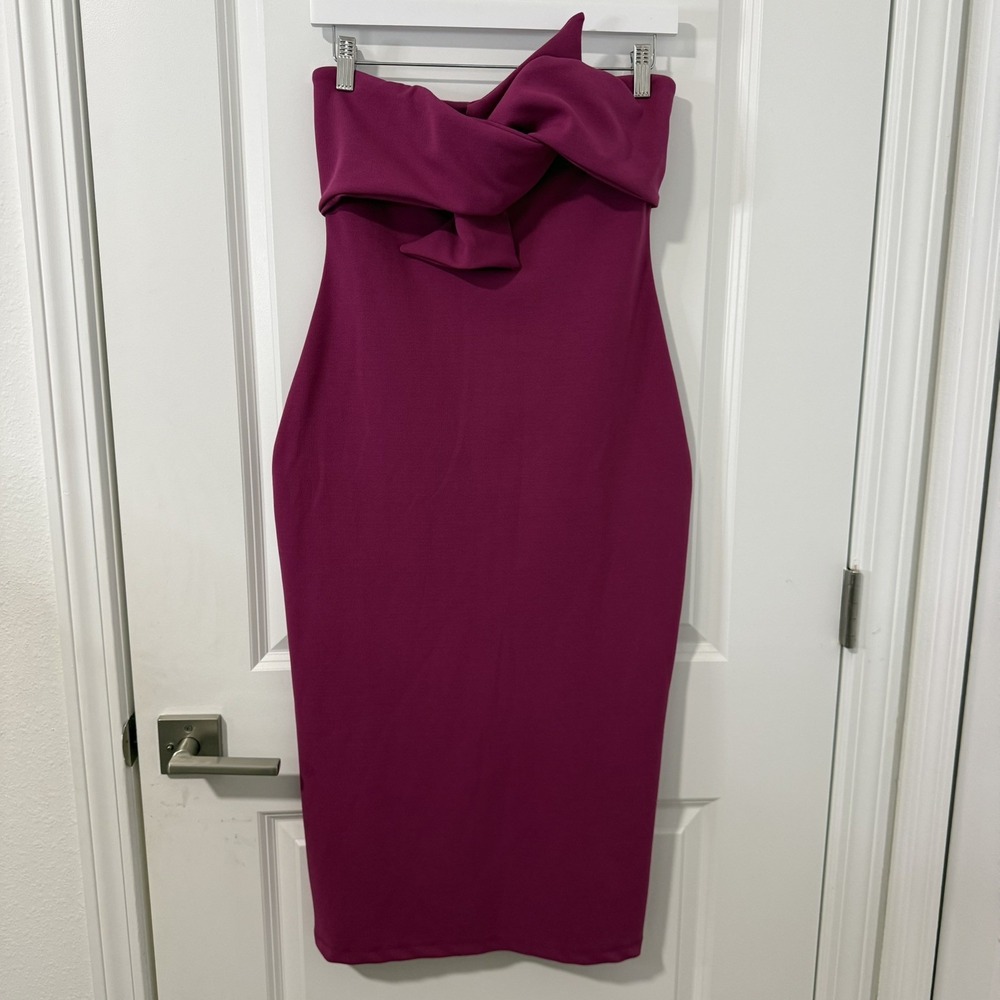 Topshop Fuchsia Pink Bow Detail Tube Dress 90s Style Bodycon Midi US 10